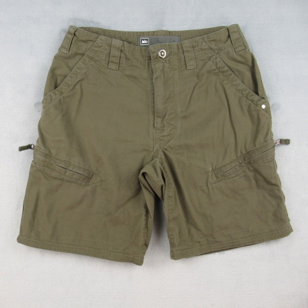 REI Mens 30 Cargo Shorts Green Cotton Blend Hiking Outdoor Utility 808811